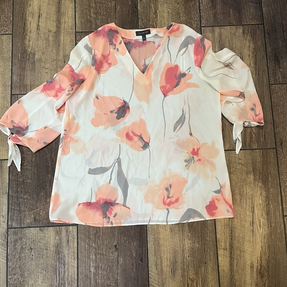 The Limited Women's Tulip Floral Chiffon Sheer Spring Blouse Size L Boho